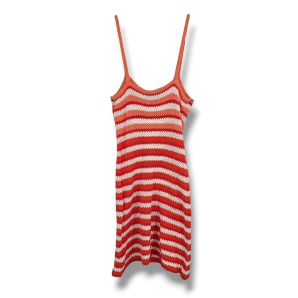 VICI Womens‎ Medium Orange White Striped Crochet Knit Mini Dress Boho Summer